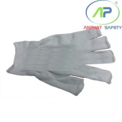 Găng tay thun không phủ PU (Màu trắng) cắt 5 ngón.